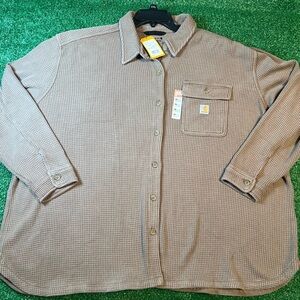 Women’s Tan Carhartt WIP oversized heavyweight waffle knit shirt size 2X NWT